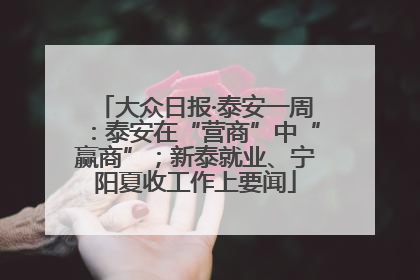 大众日报·泰安一周：泰安在“营商”中“赢商”；新泰就业、宁阳夏收工作上要闻